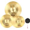 VEVOR Set Cymbal Pack, 3 Pezzi di Piatti per Batteria, in Lega, Hi-Hat da 355 mm, Crash da 400 mm, Ride 505 mm, Bacchette e Custodia per Piatti, Pacchetto in Lega per Batterista, Rame Lucido