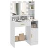 HOMCOM Coiffeuse con specchio e 10 luci LED, luminosità regolabile, cassetto, armadietto e mensole aperte, 80x40x135cm, bianco | Aosom Italy