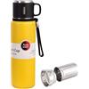 GJV Borraccia termica da 1500 ml, in acciaio inox, con tazza, per bevande calde/fredde, isolamento per 24 ore, per viaggi (giallo)