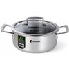 BERGNER STEELBLUE | Padella ibrida Tri-Ply senza PFAS 24 cm con coperchio in vetro | Rivestimento in ceramica CERATECH | Acciaio inossidabile | 3 strati | Adatto a induzione | Resistente ai graffi