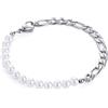 GAVU Bracciale Uomo Acciaio Inossidabile e perle di Conchiglia Bianche 22cm