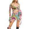 Vhersily Capodanno 2025 Vestiti Estivi da Donna con Stampa Tie Dye a Maniche Lunghe in Rete Trasparente Coprispalle Gilet Irregolare Minigonna Set Rave, Festival, Streetwear