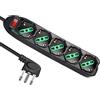 EXTRASTAR multipresa presa con interruttore automatico di protezione 10 A,5 Posti Presa Schuko bipasso 2P+T,multipresa protetta,surge Arrest, Nero cavo 1,5