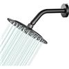 AULEEND Docce Fisso Rotondo Soffione Doccia a Pioggia in Acciaio Inox Soffione Doccia a Pioggia con Getti In Silicone Anticalcare 304 Acciaio Inox Ultra Sottile (Nero, 20 cm)