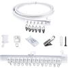 FOGAWA 2m Binario per Tende da Soffitto con 16 Clips in Ferro,Flessibile,Curvo, Binario a Soffitto PVC, Sistemi di Scorrevole Binario Tende da Doccia, Divisori per Ambienti, per Camper e Barche,Bianco