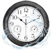 Lafocuse 30cm Orologio da Parete Impermeabile Esterni con Termometro e Igrometro, Retro Orologio Rustico Nero Silenzioso, Shabby Chic Vintage Decorativo per Esterno, Giardino, Balcone, Bagno, Cucina