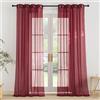 PONY DANCE Tende per Interni Moderne con Anelli 2 Pezzi 140x260 CM Tende Camera da Letto Trasparenti Voile Curtains con Effetto Lino per Soggiorno, Rosso