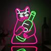 Looklight Katze Bierflasche Neon Schild Bier Trinken Cat Neon Sign für Bar | Beer Bottle Led Schild 5-Stufig USB Katze Leuchtschild, Bierflasche Leuchtreklame Wanddeko für Party,Geburtstagsfeier,Mancave