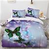 YURKO Cotone Poliestere Completo Copripiumino Matrimoniale Farfalla Niente Stiratura Set Copripiumini E Federe 240X260 Cm Con 2 Federe 50X75Cm