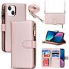 Cavor Cover Compatibile Con iPhone 13 Mini con Cordino,Flip Portafoglio Custodia in pelle,[9 Porta Carte][Magnetico],Custodia Libro Cover con Laccio Compatibile Con iPhone 13 Mini - Oro rosa