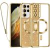 Kokio Glitter Magnetica Cover per Samsung Galaxy S21 Ultra Ultra con Cordino, Compatibile con MagSafe, Brillantini Sottile Silicone TPU Antiurto Custodia per Samsung S21 Ultra Bumper, Oro
