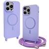 BGHHEU Magnetica Cover per iPhone 15 Pro con Cordino,[Compatible con Magsafe],Custodia Silicone con Regolabile Collana Sottile Morbida Case,Viola