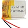 Liter energy battery Batteria 602020 LiPo 3.7V 180mAh 0.666Wh 1S 5C Liter Energy Battery per l'elettronica Ricaricabile Telefono Portatile Smartwatch Orologio GPS - Non adatto per Radiocomando 22x20x6mm (180mAh|602020)