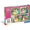 Clementoni - Puzzle 4 in 1 Supercolor, per Bambini 3+ Anni, Diverse Pezzature Illustrazioni Disney Princess, Idea Regalo, Made in Italy, 21746