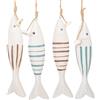 Logbuch-Verlag 4 pesci di legno grandi con cavo da appendere, decorazione marittima, rete da pesca, decorazione per il bagno, colore blu, bianco, 18 cm