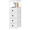 CADUKE Comò stretto in tessuto con 4 cassetti - Cassettiera per spazi ridotti, camera da letto, bagno o soggiorno - Struttura in metallo e piano in legno (bianco)