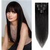 S-noilite Extension Capelli Veri Clip, 8 Pezzi 18 Clips Extension Clip Capelli Veri, 100% Remy Human Hair Extension Clip Capelli Umani, Naturali Extension Capelli Veri, 20CM 45g Nero Jet #1