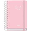 Dohe - Agenda scolastica 2025 2026 - Pagina giornaliera, formato A6 (12 x 17 cm), spagnolo e inglese, doppia chiusura a spirale ed elastica, copertina rigida, 4 pagine di adesivi - SERENITY Rosa
