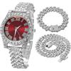 HALUKAKAH Orologio Diamanti Iced Out per Ragazzi - Placcato Oro 18 Carati/Platino,Quadrante Verde/Blu/Rosso 36mm,Lunghezza 20cm,Opzionale con Catena Cubana e Strumento di Regolazione - Scatola Regalo