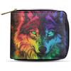 Dngkaoje Portafogli bifold con cerniera per uomo pochette in pelle PU con più slot per carte di credito organizzatore casual per denaro, Stile lupo colorato, L4.9xW1xH4.2 inches