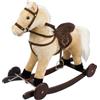 GIODICART Cavallo a Dondolo Beige con Ruote, Peluche Cavalcabile, Nitrisce e Muove la Bocca