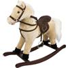 GIODICART Cavallo a Dondolo Beige, Peluche Cavalcabile, Nitrisce e Muove la Bocca