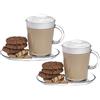 DESTALYA Set di tazze da caffè con manici e piattini, in vetro trasparente, con manico, per bevande calde e fredde, tè, espresso, cappuccino, cioccolata calda