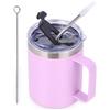 Volhoply Tazza da caffè isolata a tenuta stagna, con coperchio a ribalta e cannuccia, a doppia parete, in acciaio inox, con manico, riutilizzabile, per campeggio, mantiene freddo/caldo (viola, 1 set)