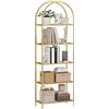 HOMCOM Libreria Scaffale in Vetro Temperato ad Arco a 5 Ripiani, Scaffale Portaoggetti Moderno con Struttura in Acciaio, per Bagno, Soggiorno, Camera da Letto, Studio e Ufficio, 60x30x175 cm, Oro