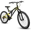 GERONI FXC100 26'' Pollici Bicicletta Bici MTB Mountain Bike BIAMMORTIZZATA Cambio 21 Velocita' Freni V-Brake (Giallo)
