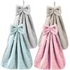 HAOTIAN-X 4 asciugamani Bowknot Hanging Hand Dry in microfibra coral Velvet con anello appeso, assorbenti, morbidi e carini, per cucina, bagno, bambini, adulti