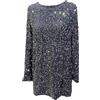 Generic Plussequin top, abito con paillettes, fiocco con glitter, scollo rotondo, maniche lunghe, abito a tunica svasato, discoteca, feste, concerti, grigio, L