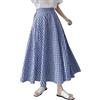Generic Gonna lunga da donna, vintage, a quadretti/a righe, con elastico in vita, a pieghe, Blu, M