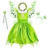 New front Costume per Ragazze Tinkerbelll Cosplay della Principessa Trilly Classico Bambina Finta Seta Estive Feste a Tema Carneval Halloween Festa di Compleanno Verde 140