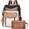Shrrie Zaino da donna, alla moda, in pelle, borsa da viaggio, borsa a tracolla, 2-9 Nero Con Marrone e Bianco
