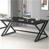 LVB Scrivania per computer da 179,8 cm, grande scrivania industriale per studio, casa e ufficio, scrivania lunga e moderna in legno per 2 persone, doppia postazione di lavoro per casa colonica,