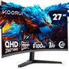 KOORUI 27 Pollici Gaming Monitor Curvo, WQHD 180Hz 1ms (GTG), Display 1500R, Adaptive Sync, Regolazione dell'inclinazione