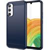 owlhold Cover per Samsung Galaxy A34 5G, Custodia Spazzolata e Fibra di Carbonio Morbido Silicone TPU Slim Fit Case, Antiurto, Antigraffio, Antiscivolo, Protezione Grado Militare, Blu