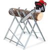 Daromigo Cavalletto Taglialegna, Ponticello di Taglio Pieghevole, Zincato portata 150 kg, per motoseghe o seghe a mano, Supporto motosega per taglio legna, 81 x 80 x 80 cm Argento