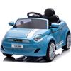 sun baby Auto elettrica per bambini Fiat 500 di 3 anni, potenza motore 2x30W, volante con suono, cinture di sicurezza (Blu)