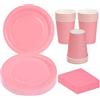 MestectPET 56 Pezzi Stoviglie per Feste Rosa, Piatto Tazze e Tovaglioli di Carta per 16 Ospiti, Set di Stoviglie per Compleanno Matrimonio Baby Shower Decorazioni per Tavola