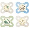 MAM Skin Soft Silicone Ciuccio START NIGHT extra piccolo 0-2 Mo. Brillante UNISEX, specifico per neonati e prematuri, confezione da 4 pezzi, con 2 scatole per sterilizzazione e trasporto