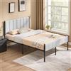 VASAGLE Struttura Letto Matrimoniale, 140 x 200 cm, con Testiera Imbottita, Telaio del Letto, Doghe in Acciaio, Regge fino a 500 kg, Montaggio Facile, Grigio Tortora RMB974G01