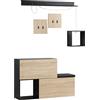 HOMCOM Set Mobile da Ingresso con Attaccapanni, Scarpiera con Panca, Mensola e Scaffale a Cubo in Legno, Grigio e Naturale