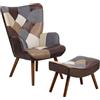 Totò Piccinni SET SIESTA Poltrona con Sgabello Design Patchwork Multicolore Gambe in Legno di Faggio (Patchwork Touch)