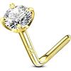 CM Crareesi Mania Piercing da naso in vero oro giallo massiccio 14 K, calibro 20, con zirconia cubica, 20G/0,8mm, Cubico, diamante, opale, oro giallo