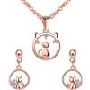 Yumilok Set di gioielli da donna con ciondolo a forma di gatto e orecchini da donna, in argento Sterling 925, oro rosa, per donna e ragazza