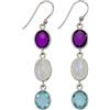 Tibetan Silver Argento Sterling 925 Goccia Ciondola Orecchino per Donna, Ametista Viola, Pietra di Luna e Topazio Blu Pietra Preziosa Designer Orecchini, Moda Fatti a Mano Feste Gioielli
