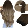 Easyouth Tessitura Extension Capelli Veri Matassa Bundles Double Weft Colore Marrone Più Scuro Dissolvenza Marrone Mix Biondo Cenere 14 Pollici 35 cm 70g Weaving Hair Invisibili Remy Hair