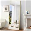 BONEWEI Specchio da Terra 179x65 cm, Specchio Rettangolare a Figura Intera con Cornice in Alluminio Dorato, moderno grande specchio da parete in piedi o da appendere, per Soggiorno, Spogliatoio